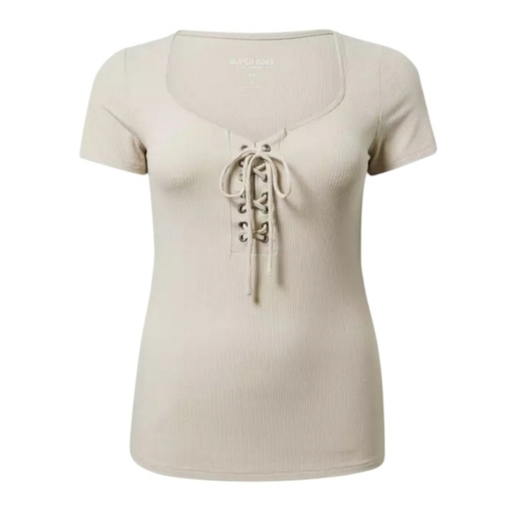 NWT TORRID Super Soft Rib V-Neck Lace Up Top